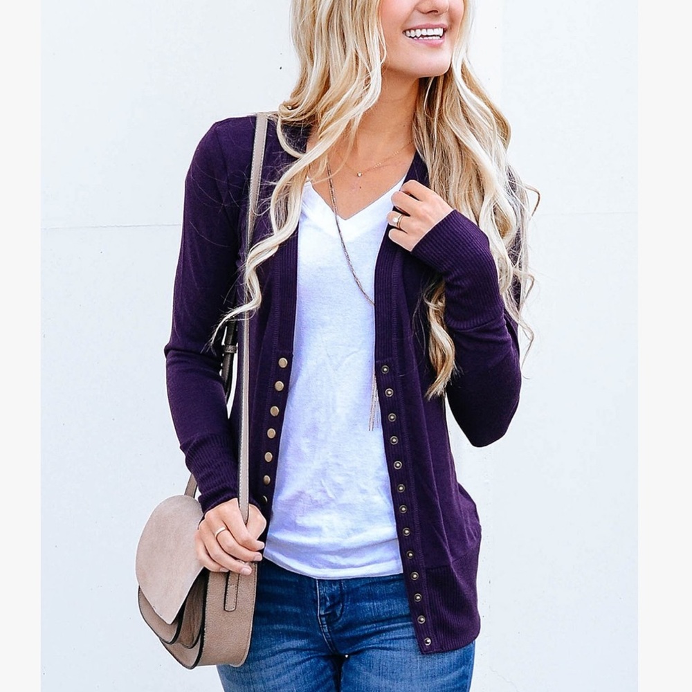 Dark purple snap-button cardigan